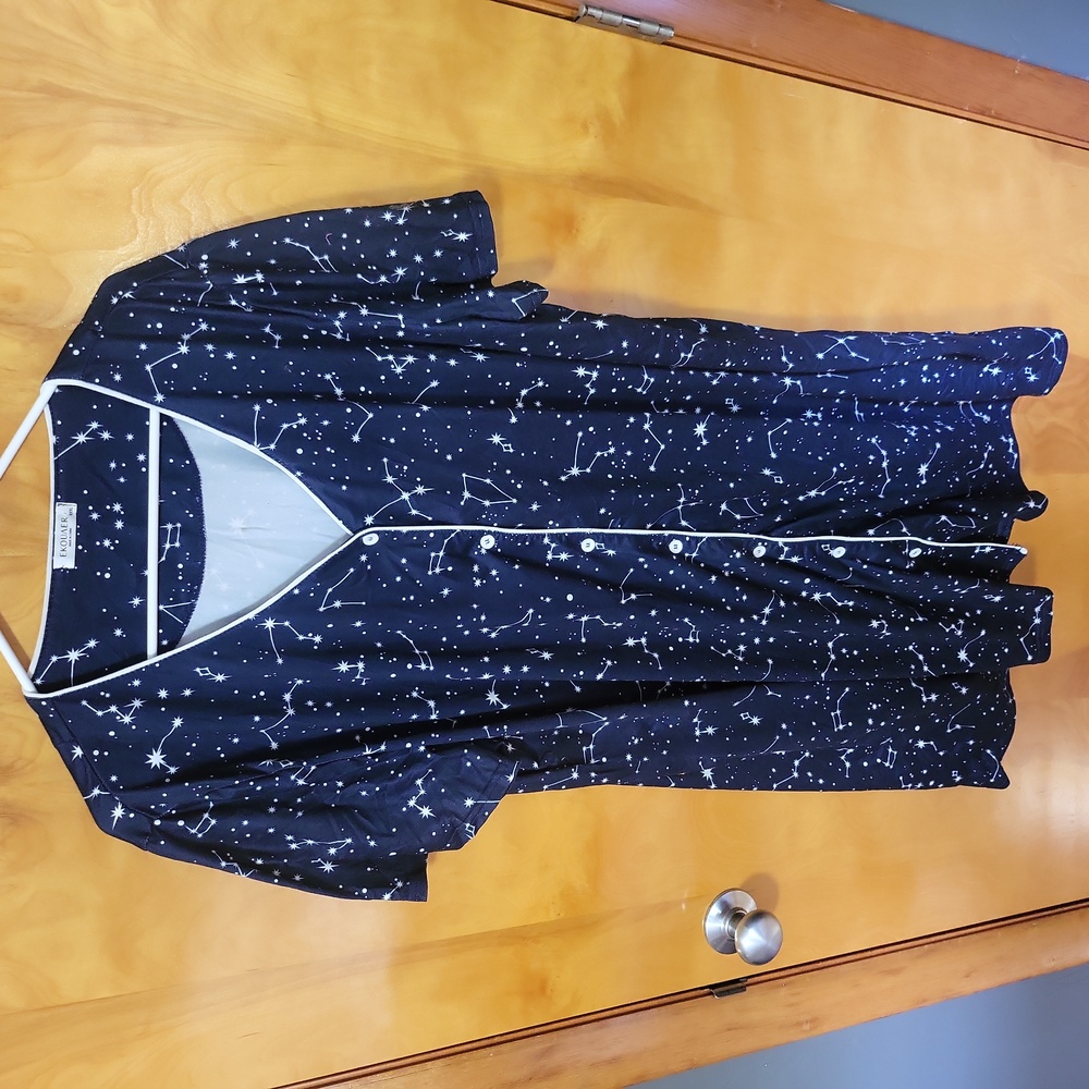 Ekouaer Short Sleeve Button Down Nightgown V-Neck Sleepwear Pajama XXXL